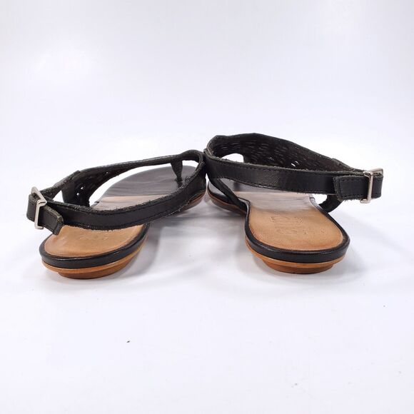 GMD Buckle Strap Leather Casual Sandals Womens Size 9.5 40 Black Beige - Picture 3 of 9